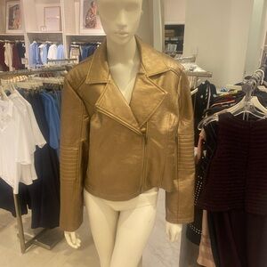 NEW | Gold Faux Leather Moto Jacket – Chic & Luxe, Size XL